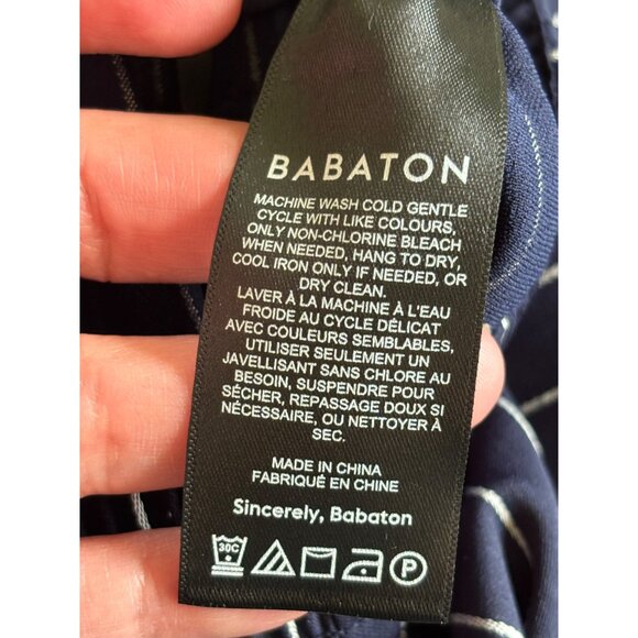 Babaton Womens Navy Striped Elastic Waist Wide-Leg Pants Size L - Picture 6 of 13